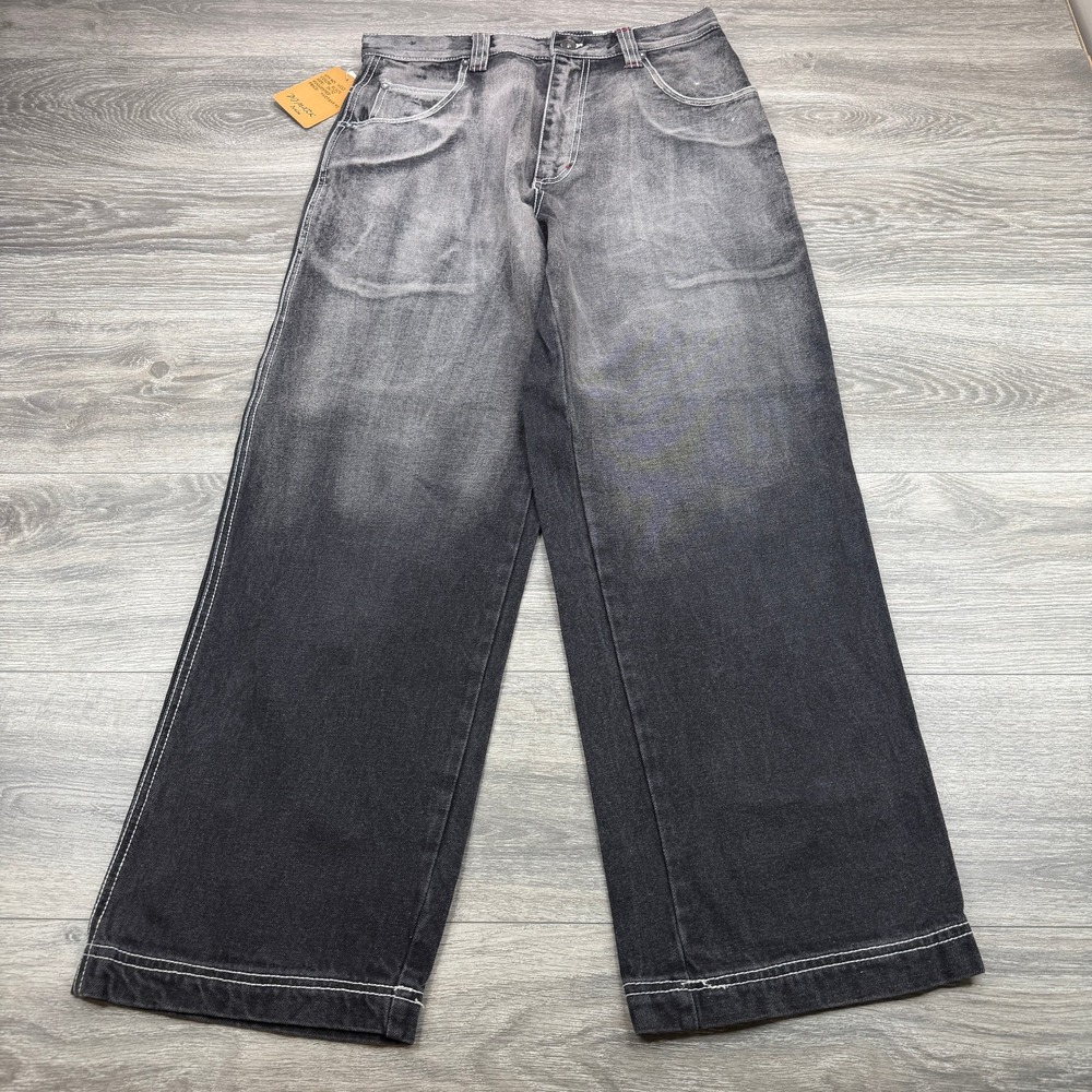 PJ Mark Jeans Mens 32x30 Black Faded Baggy Wide Leg Stitch Hip Hop Skater Y2K